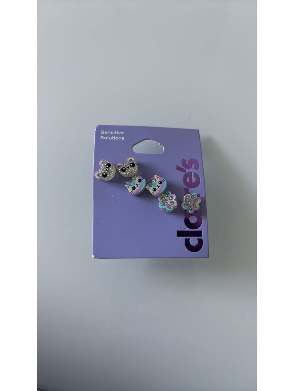 Rainbow glitter cat studs